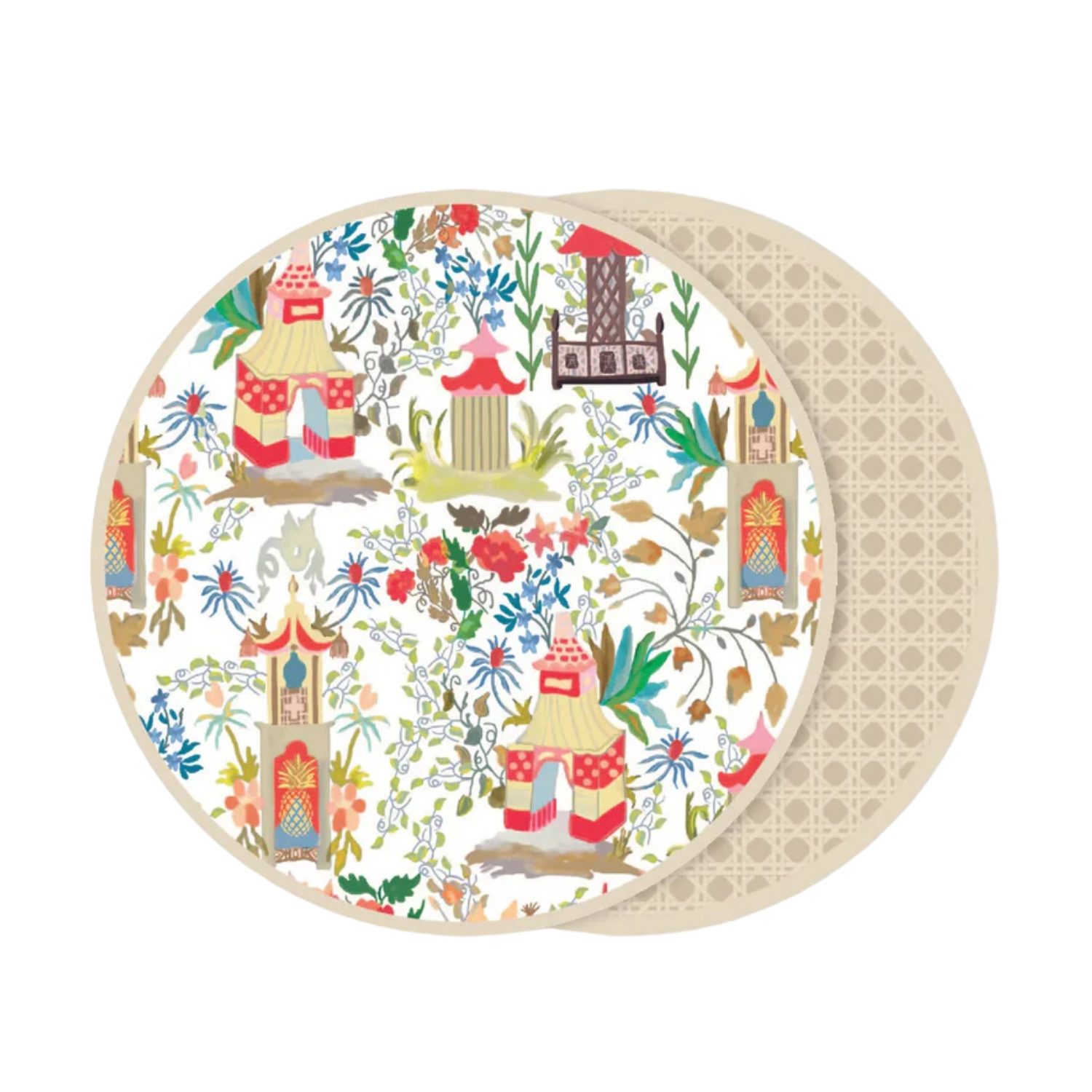 VIDA Pagoda Reversible 15.5" Round Placemats Set of 4 (Neutral)