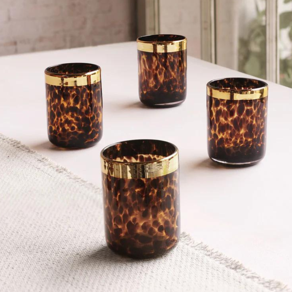 Glass Tortoise and Gold Tumbler Set of 4