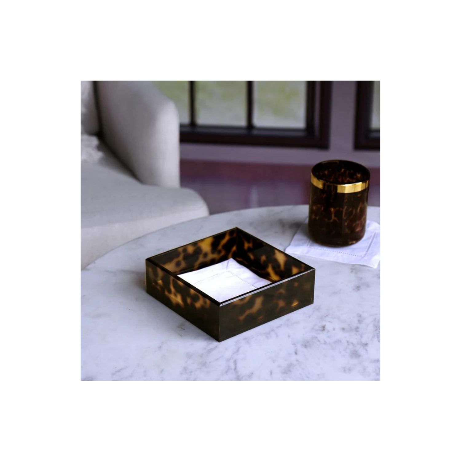 Glass Tortoise and Gold Tumbler Set of 4