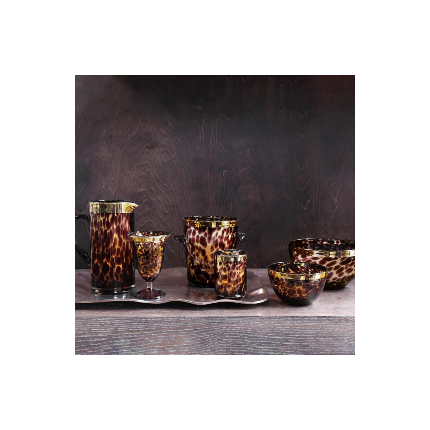 Glass Tortoise and Gold Tumbler Set of 4