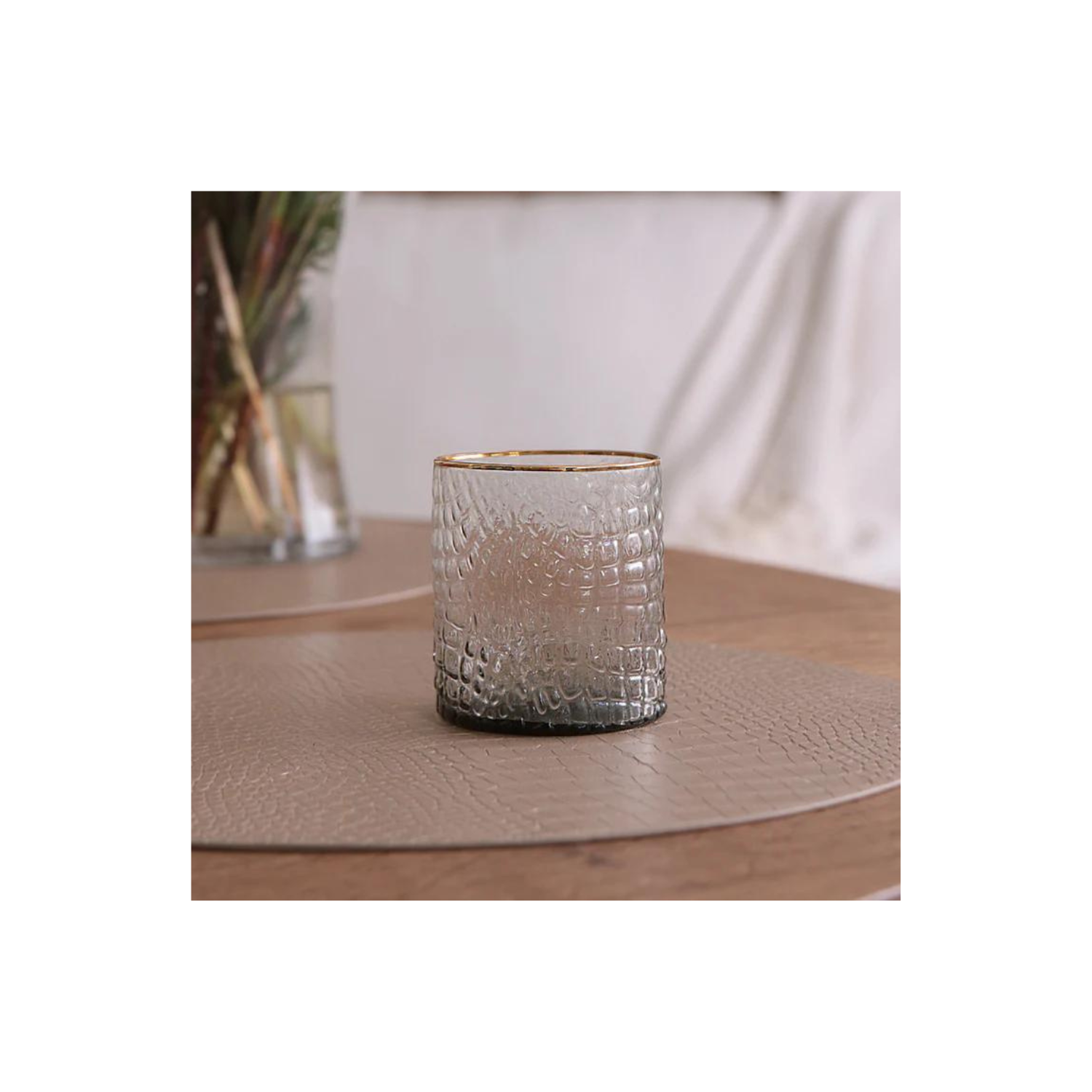 GLASS Croc Double Old Fashioned with Gold Rim Set of 4 (Smoke Grey)