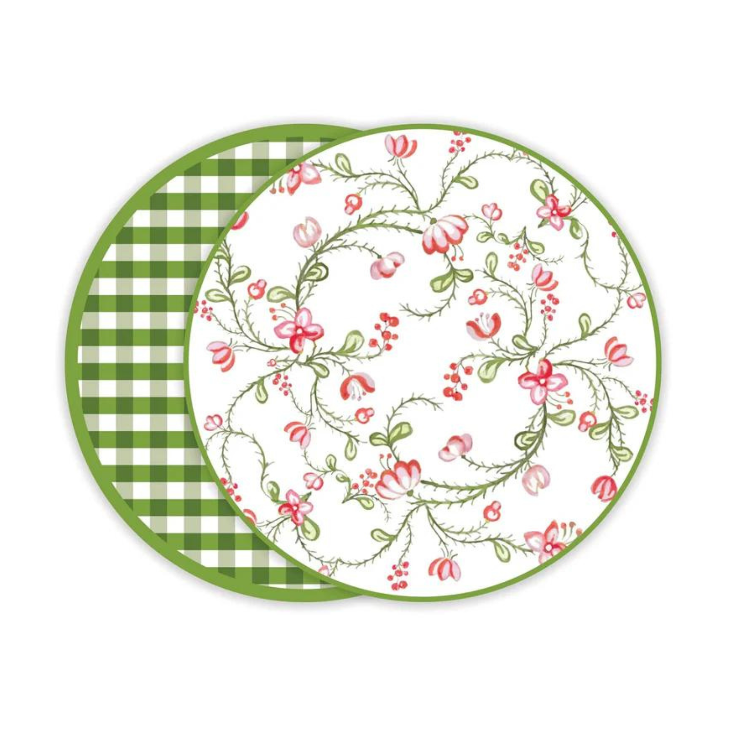 VIDA Norelle Reversible 15.5" Round Placemats Set of 4 (Green Gingham)