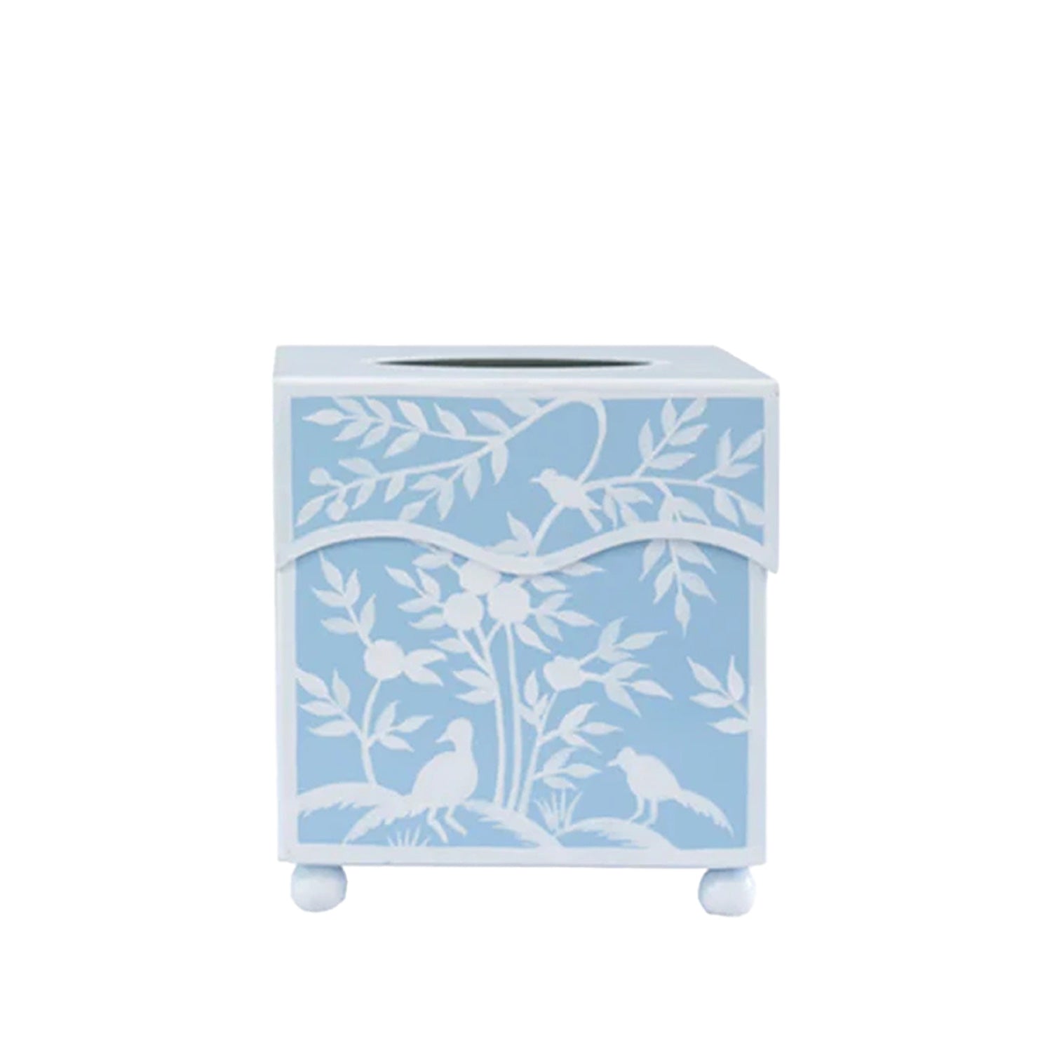 Blue Bird & Vine Wastepaper Basket & Tissue Holder