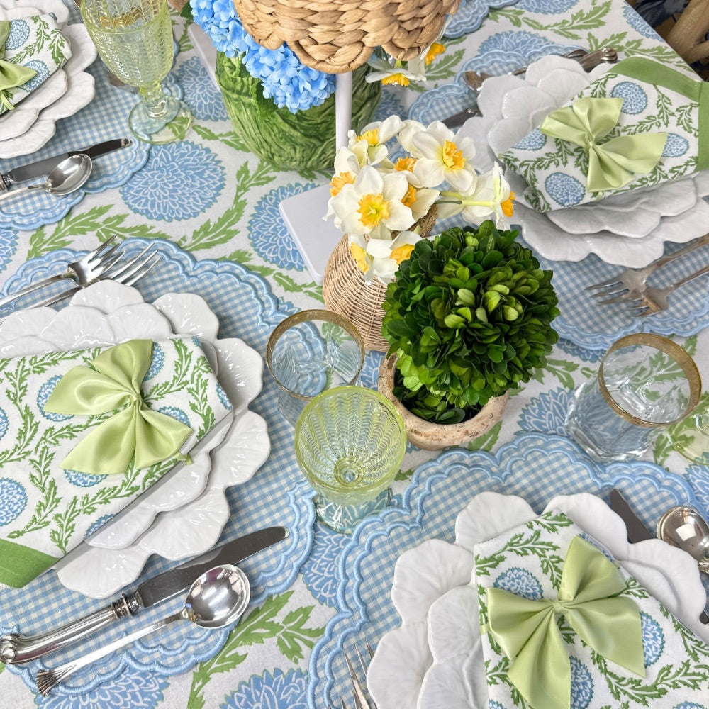 Blue and Green, Flowers & Vines - Tablecloth