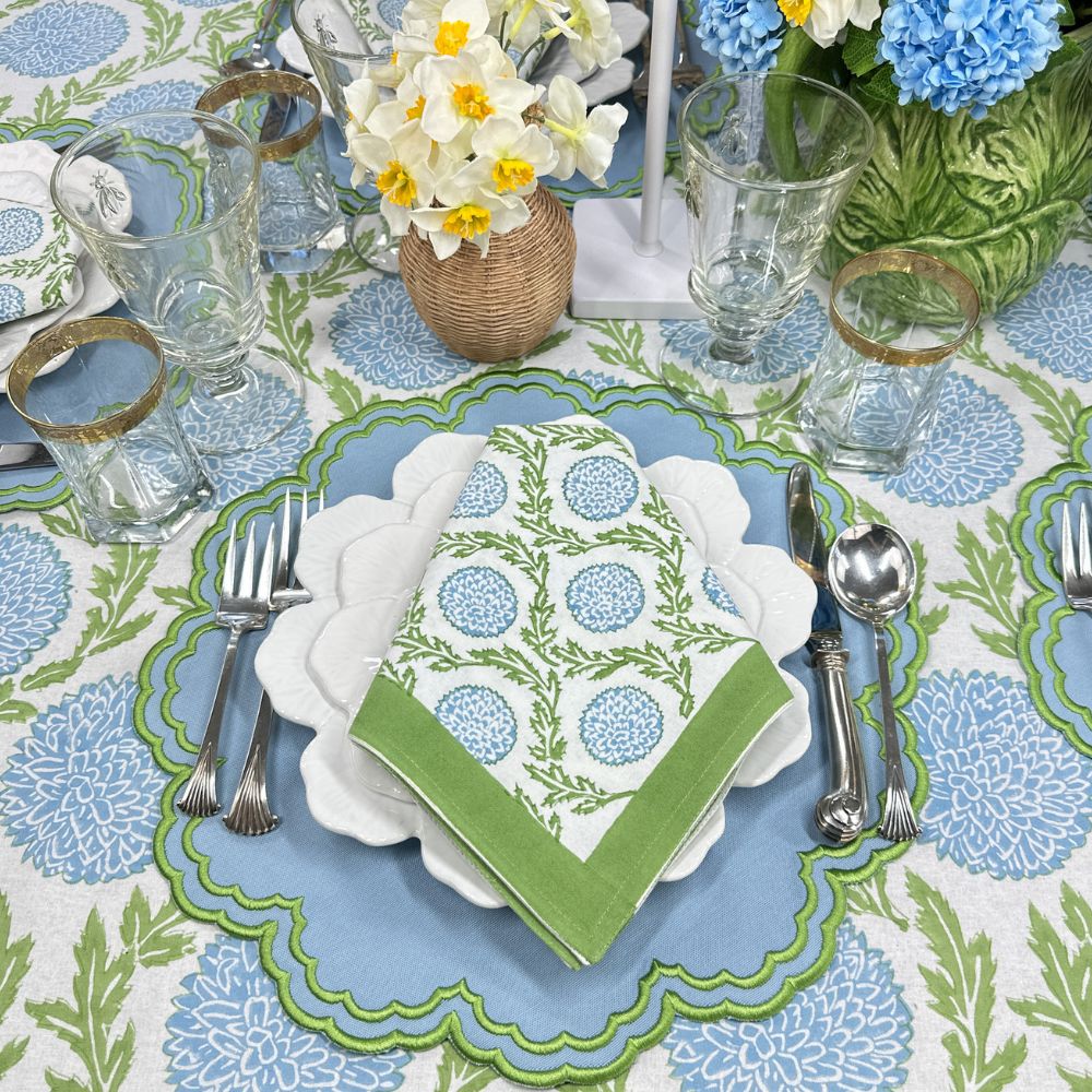 Blue and Green, Flowers & Vines - Tablecloth