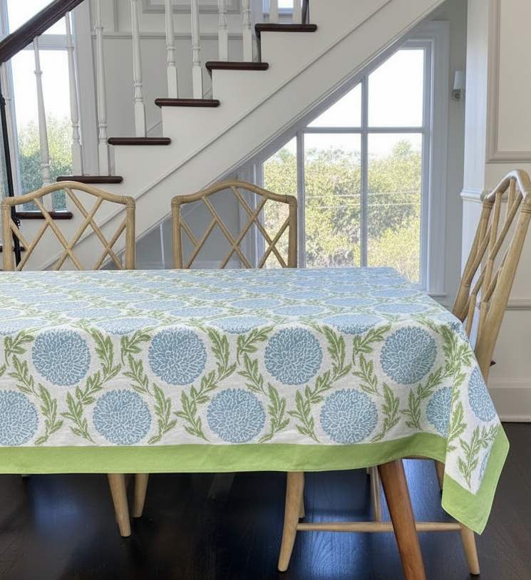 Blue and Green, Flowers & Vines - Tablecloth