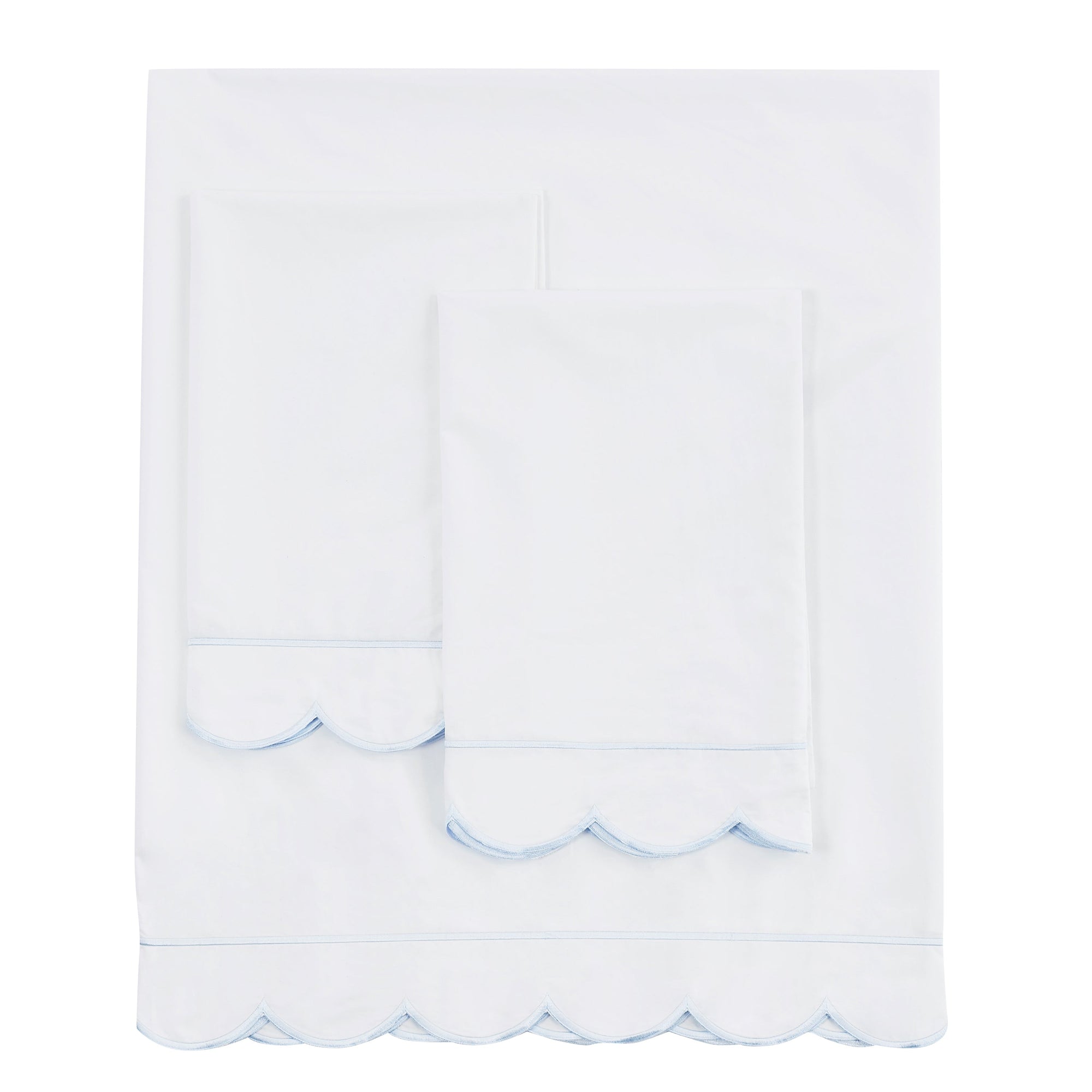 Scallop Frame Embroidered Cotton Percale Sheet Set