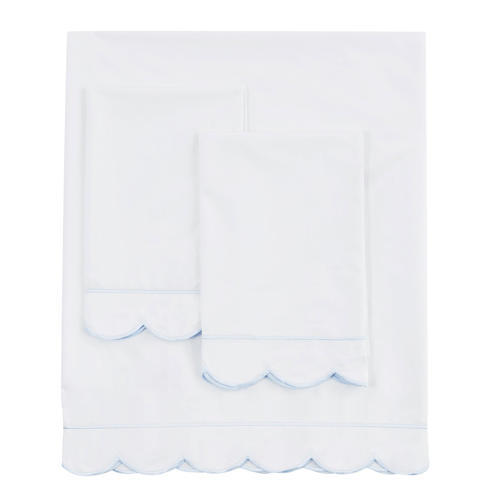 Scallop Frame Embroidered Cotton Percale Sheet Set