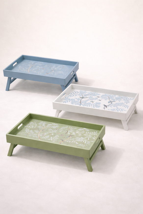 Ivory Chinoiserie Wood Breakfast Tray