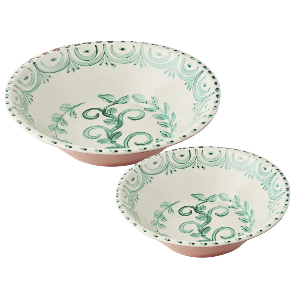 Casa Nuno Bowls, Green/White, Two Sizes