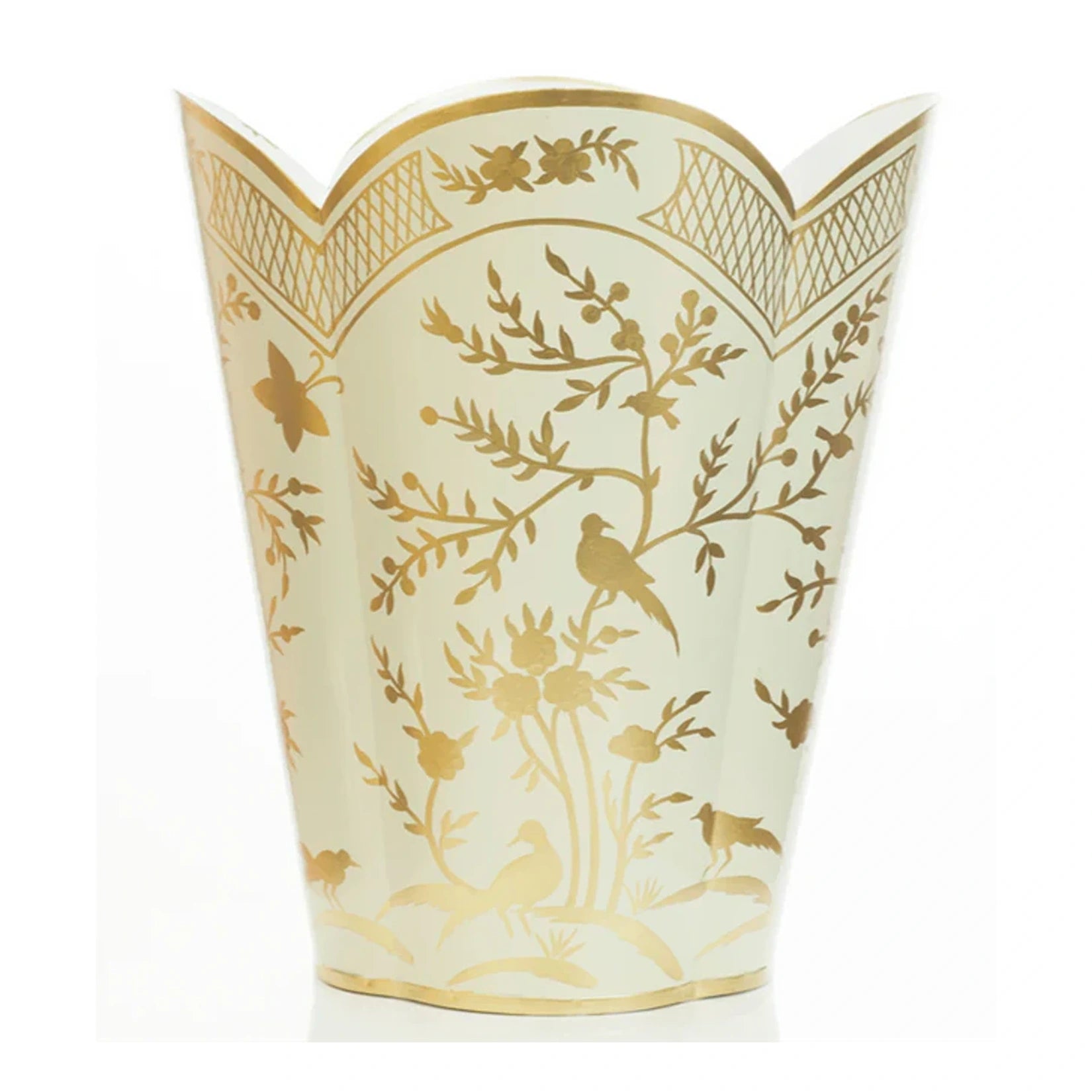 Pale Green & Gold Chinoiserie Wastepaper Basket & Tissue