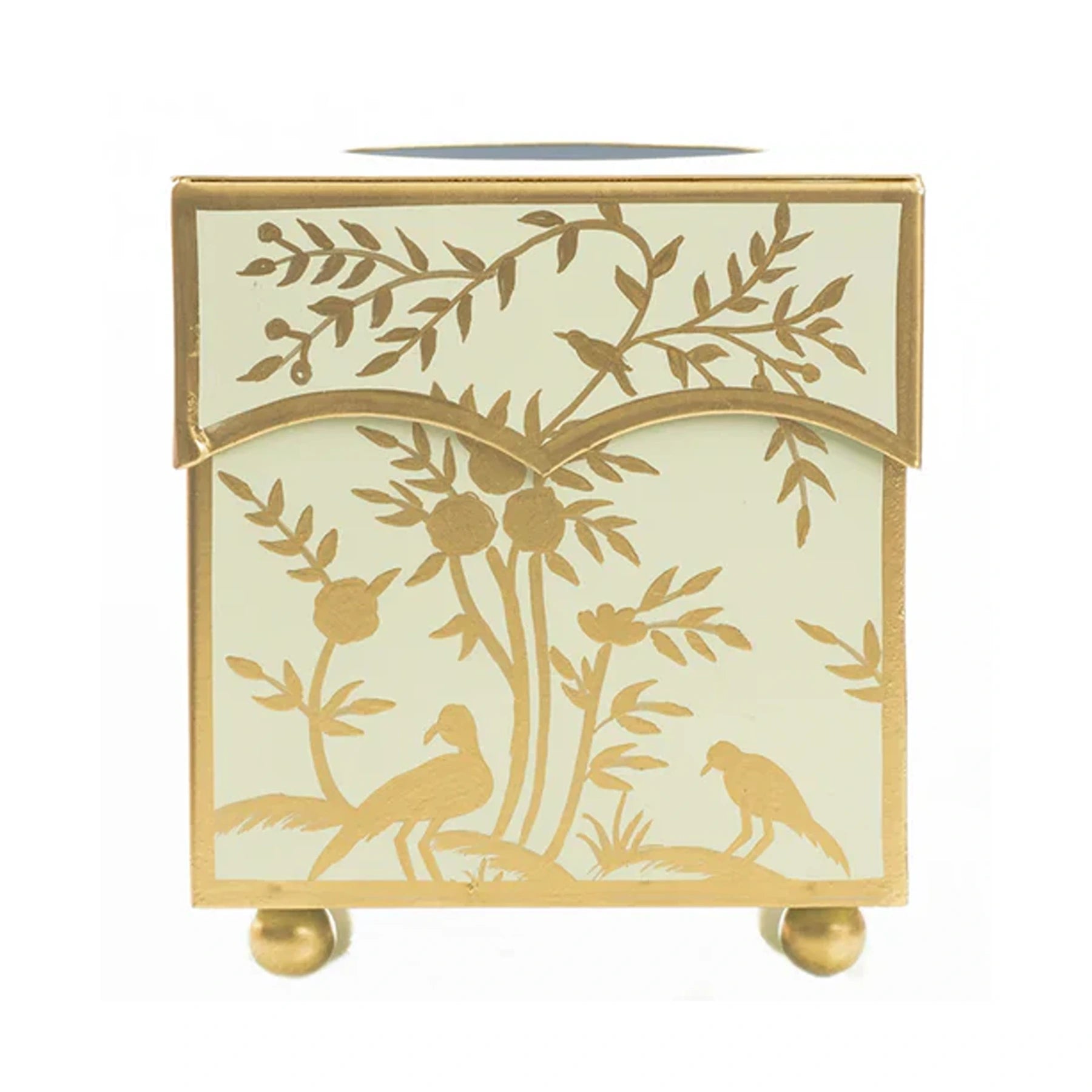 Pale Green & Gold Chinoiserie Wastepaper Basket & Tissue