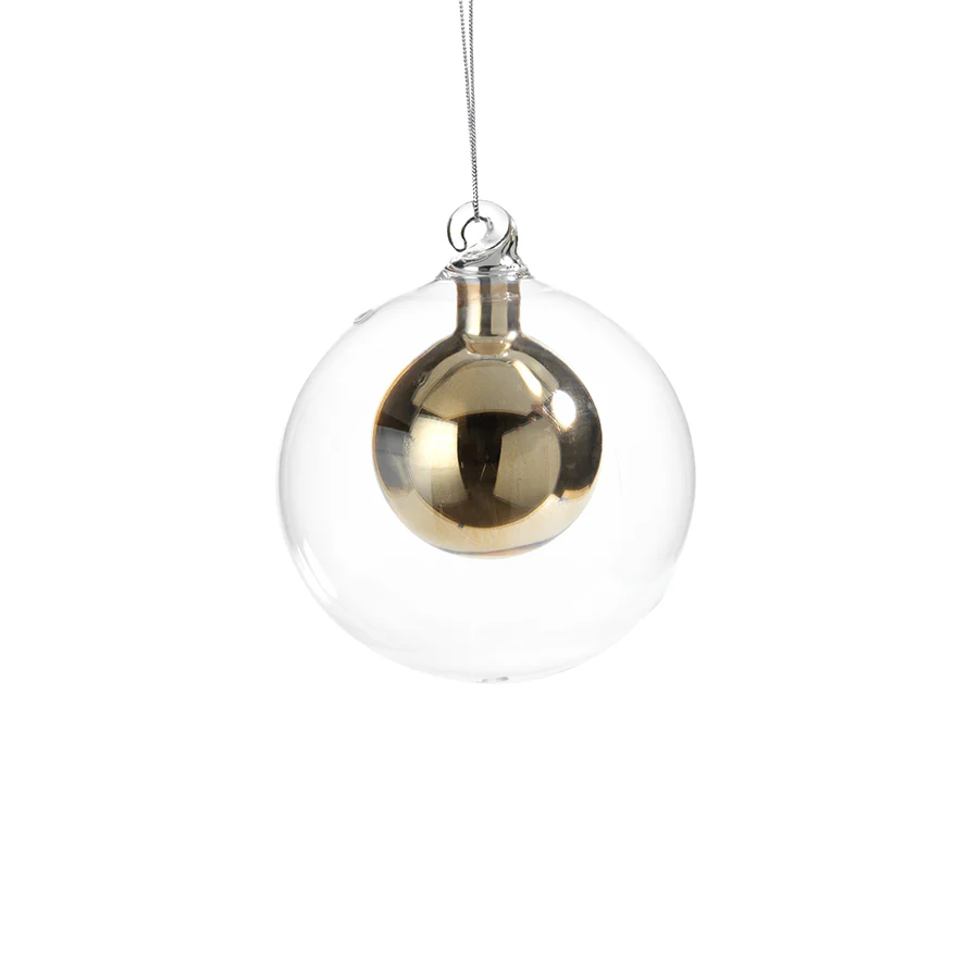 6-Piece Small Double Glass Ball Ornament Set, Gold