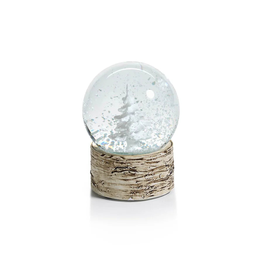 2-Piece Set Sculptured White Tree Snow Globe on Birch, Small