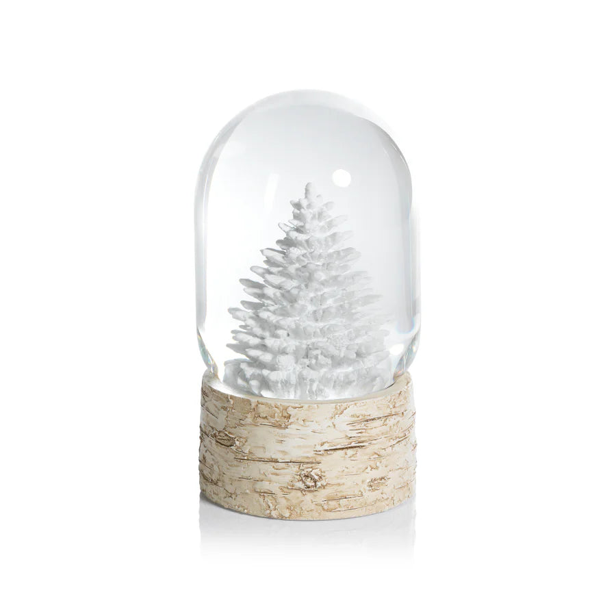 Sculptured White Tree Snow Globe on Birch, 5-Inch