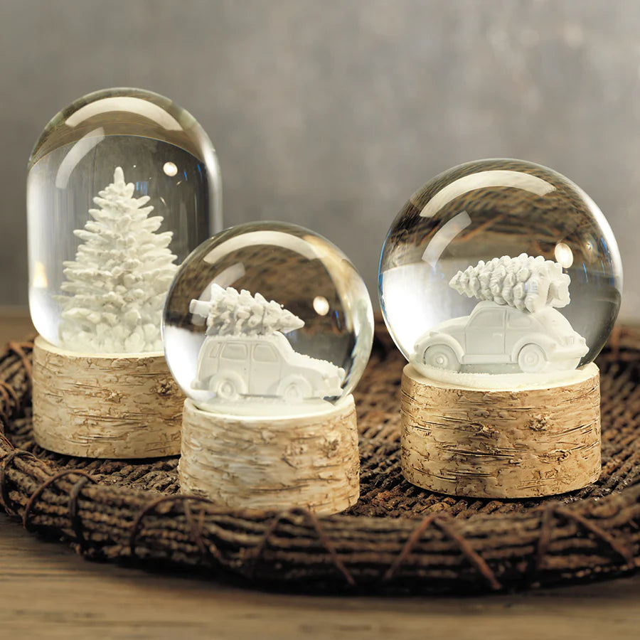 Sculptured White Tree Snow Globe on Birch, 5-Inch