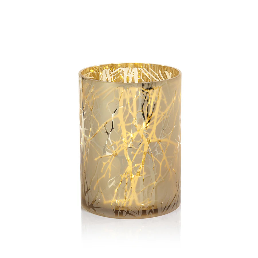 9.5" Gold Plated Branch Design LED Glass Hurricane