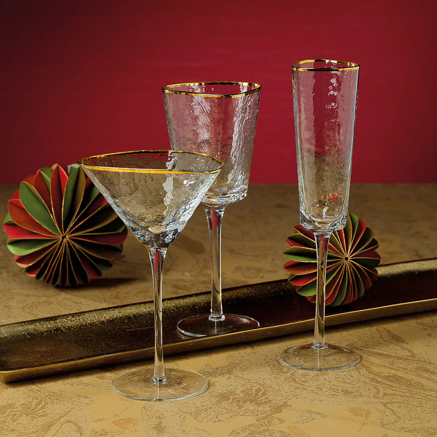 Vespera Triangular Wine Glasses with Gold Rim, Set of 4