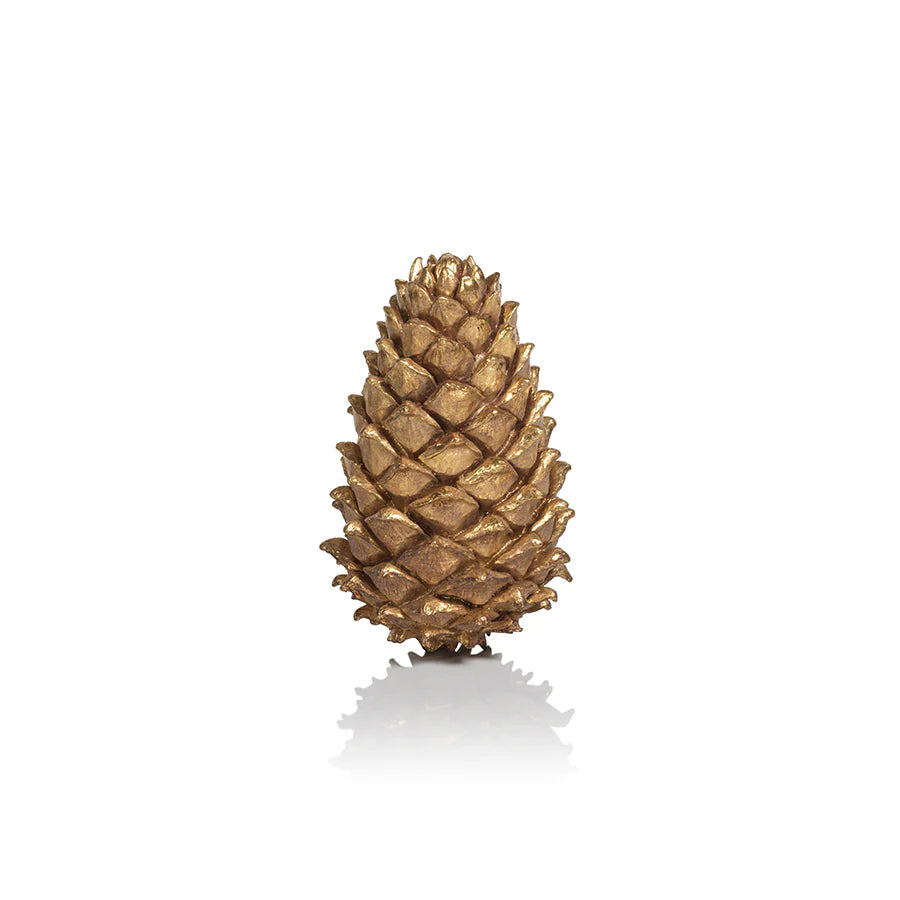 8.5" Tall Golden Decorative Pinecone Figurines, Set of 2