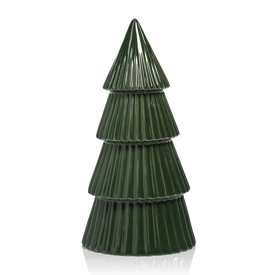 Glazed Winter Green Holiday Tree Sculptures, Set of 2