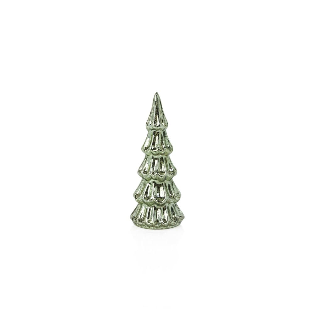 Marron Vintage Light Green LED Glass Tabletop Trees, Set of 2