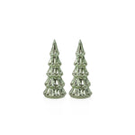 Marron Vintage Light Green LED Glass Tabletop Trees, Set of 2