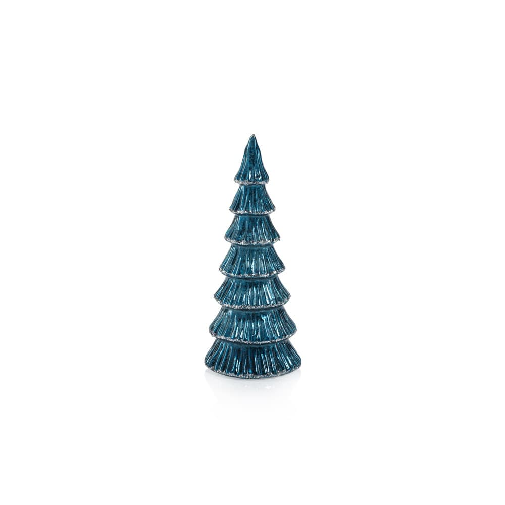 Lucian Blue LED Glass Holiday Tabletop Trees, Set of 2