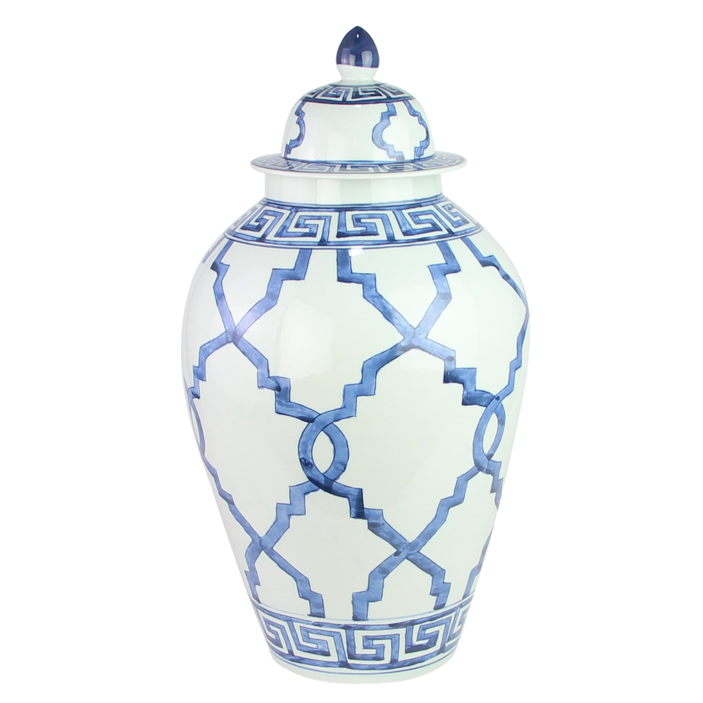 BLUE & WHITE CERAMIC JAR 11''W X 22''H (BLUE WHITE)