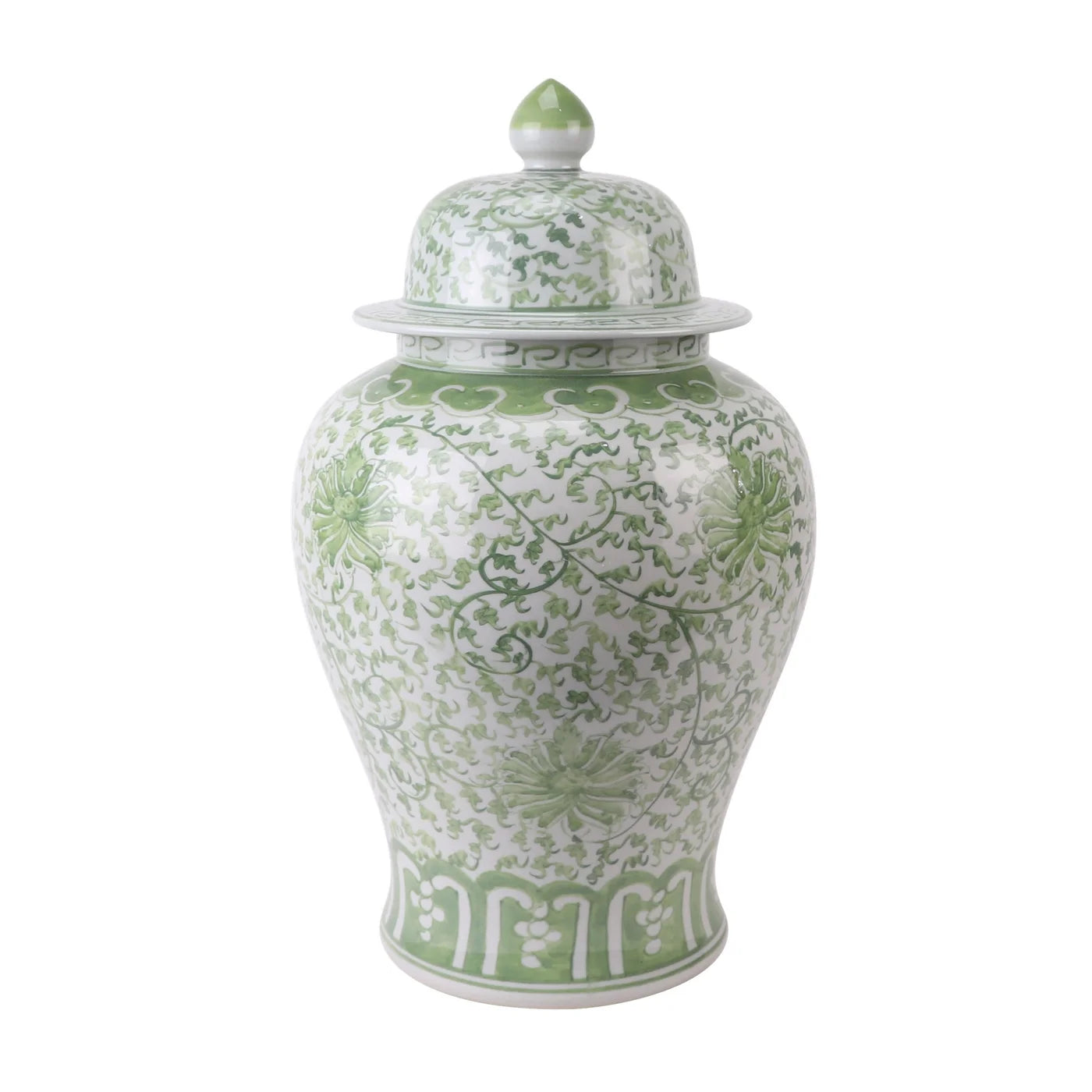 FLOWER PATTERN PORCELAIN GINGER JAR (GREEN WHITE)