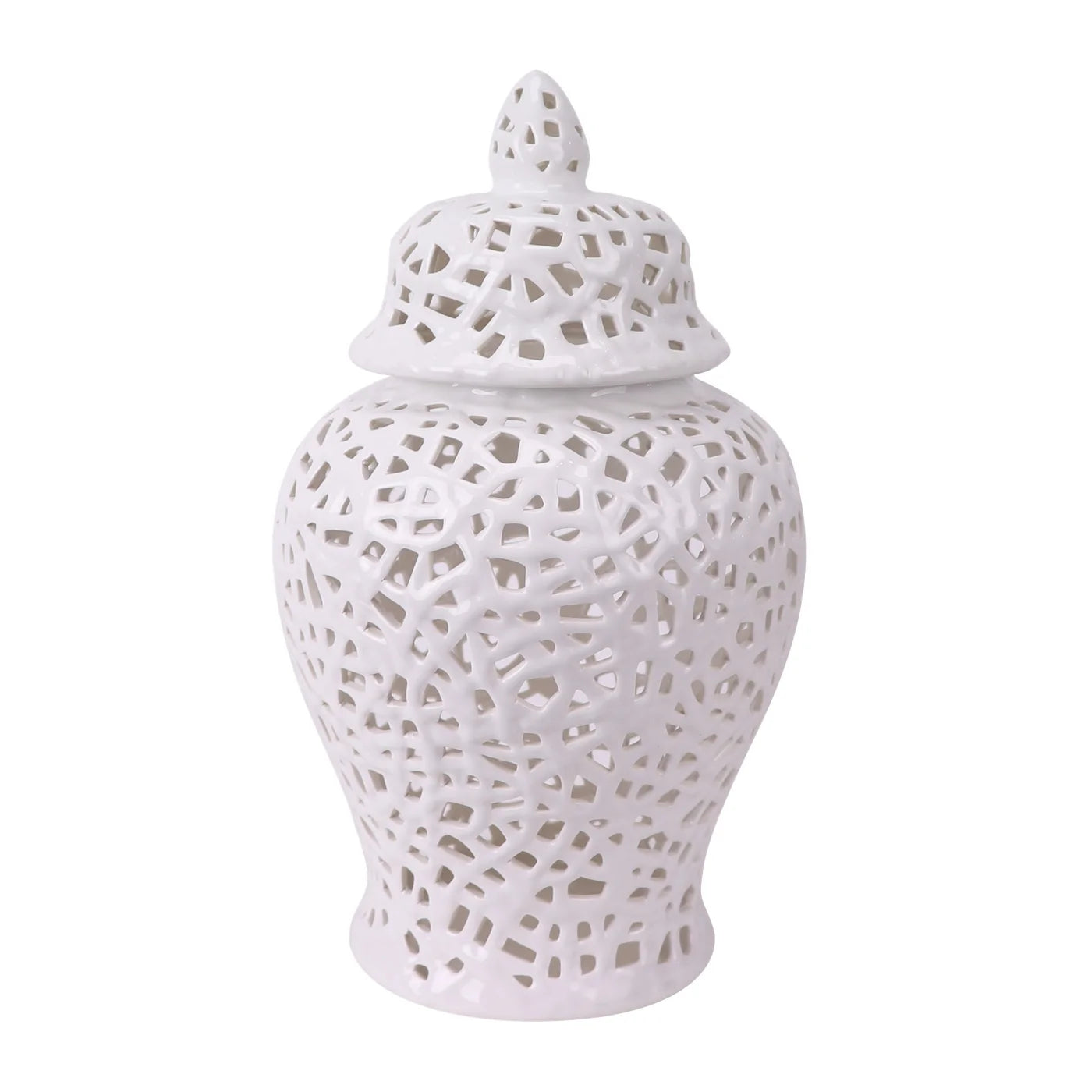 WHITE HOLLOW OUT PORCELAIN JAR 16'' (WHITE)
