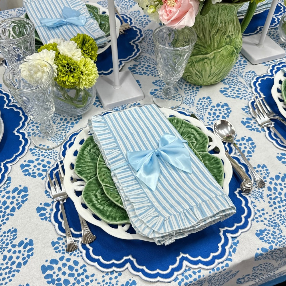 Blue Stripes with Ruffle - Napkin - Set of 4