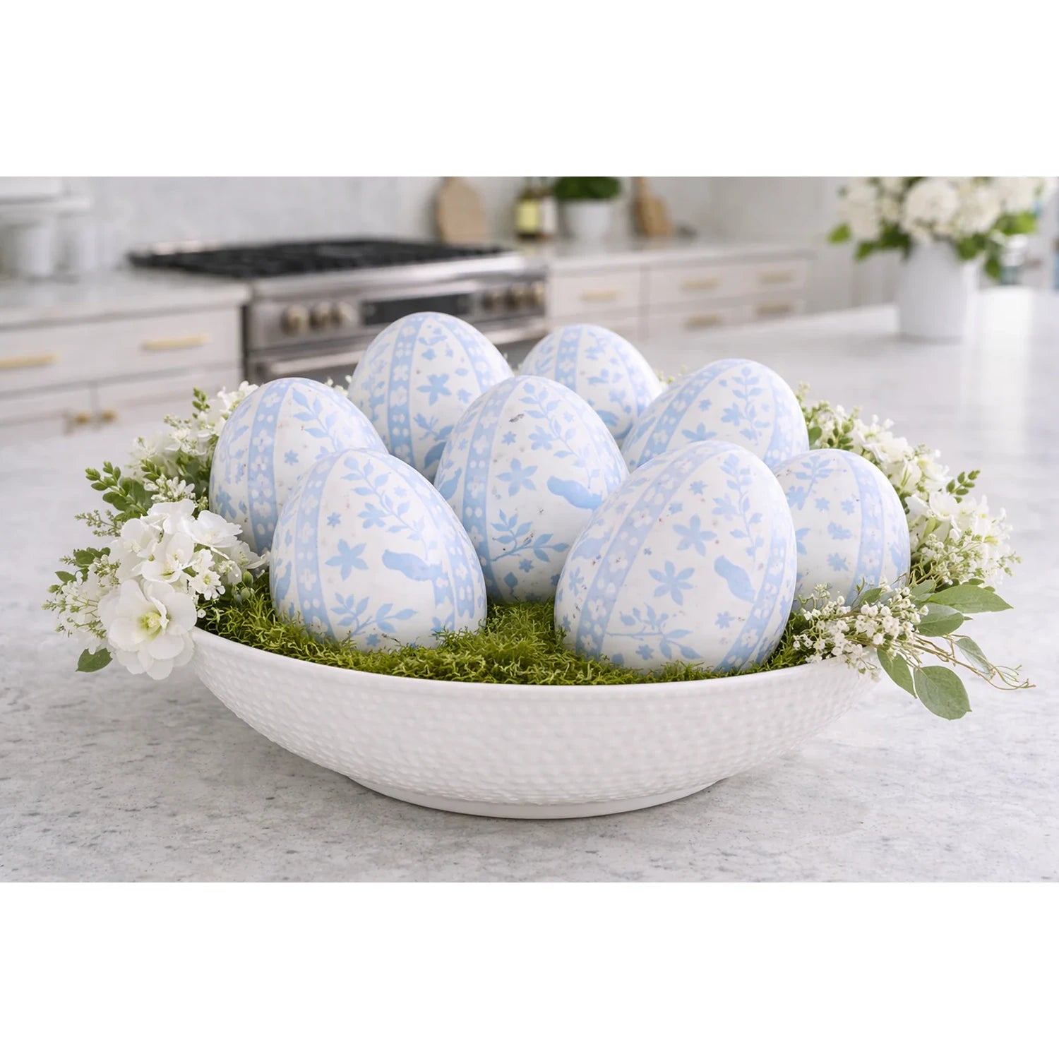 Soft Blue & White Trellis Leaf Egg