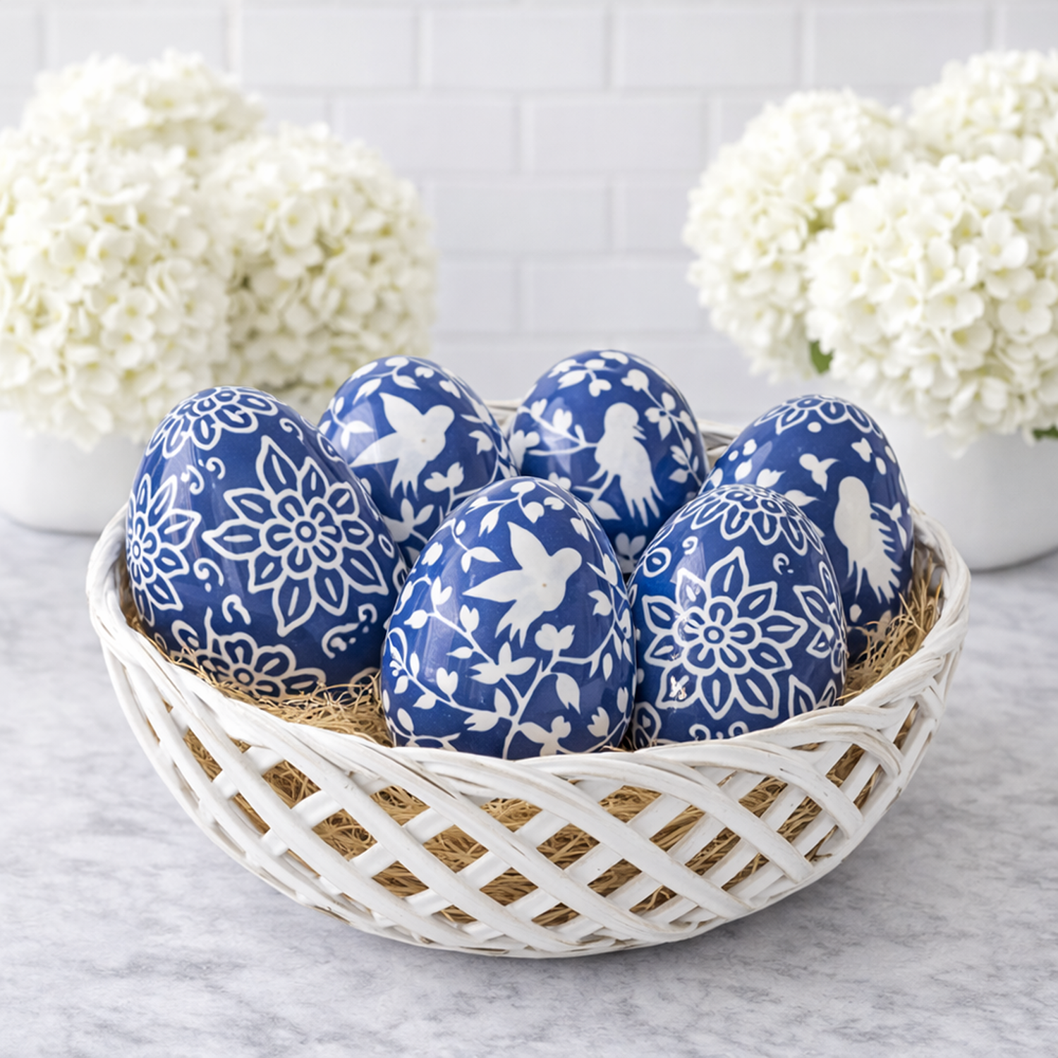 Navy & White Floral Egg