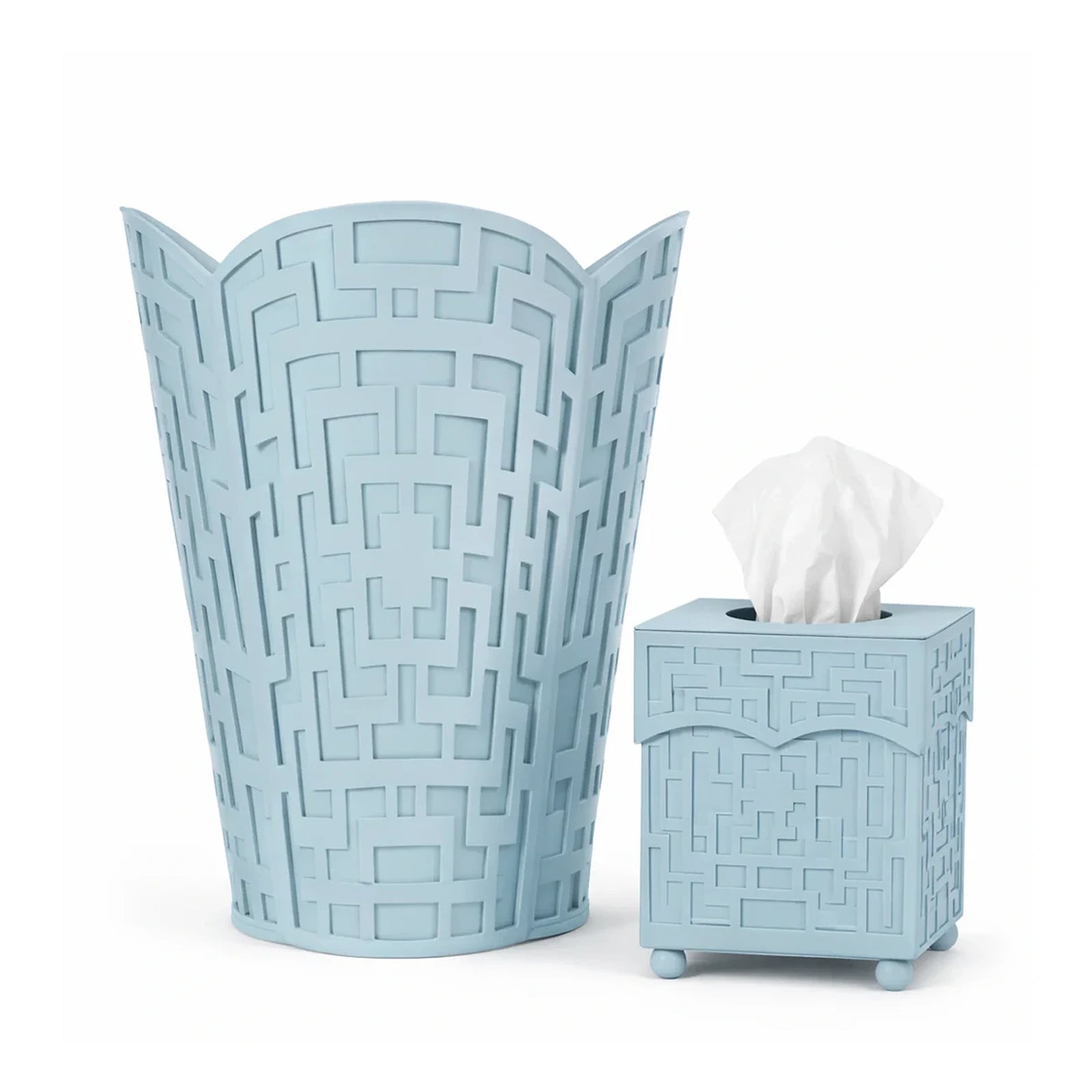 Slate Blue Fretwork Wastepaper Basket & Tissue Holder