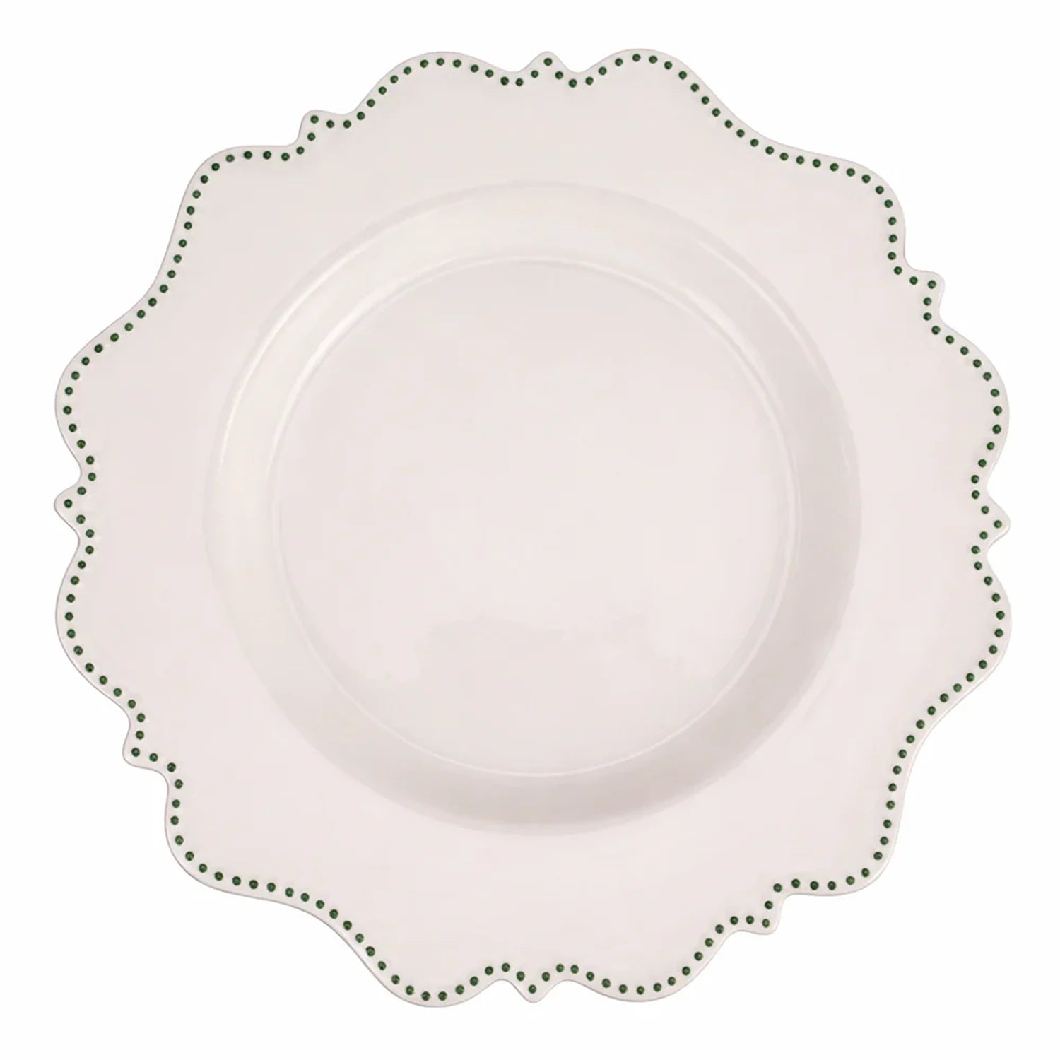 Ivory with Green Beaded Scalloped Charger