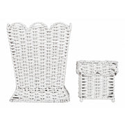 Square Scalloped White Wicker Wastepaper Basket & Tissue Holder (3 Options)