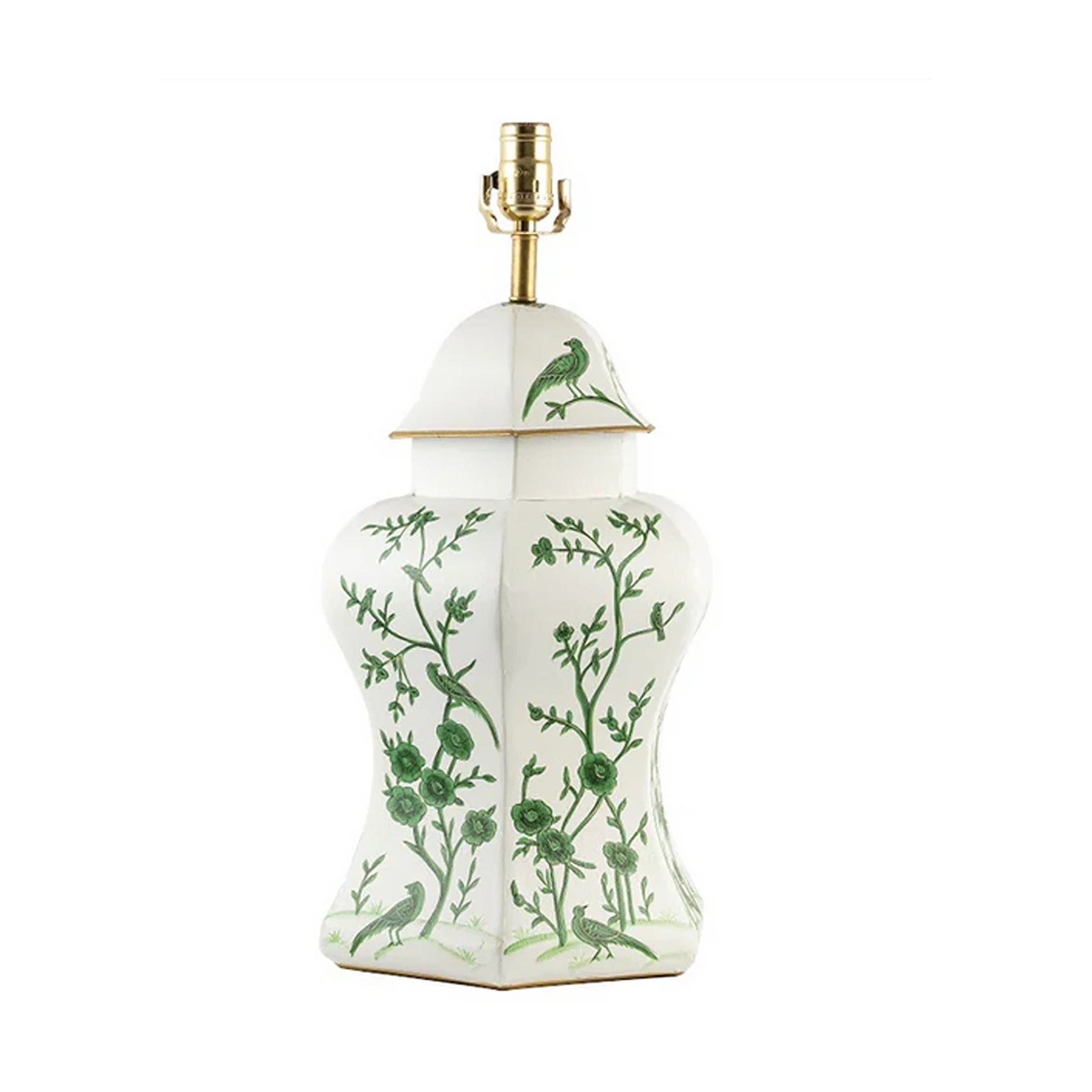 Ivory & Green Scalloped Hexagon Lamp