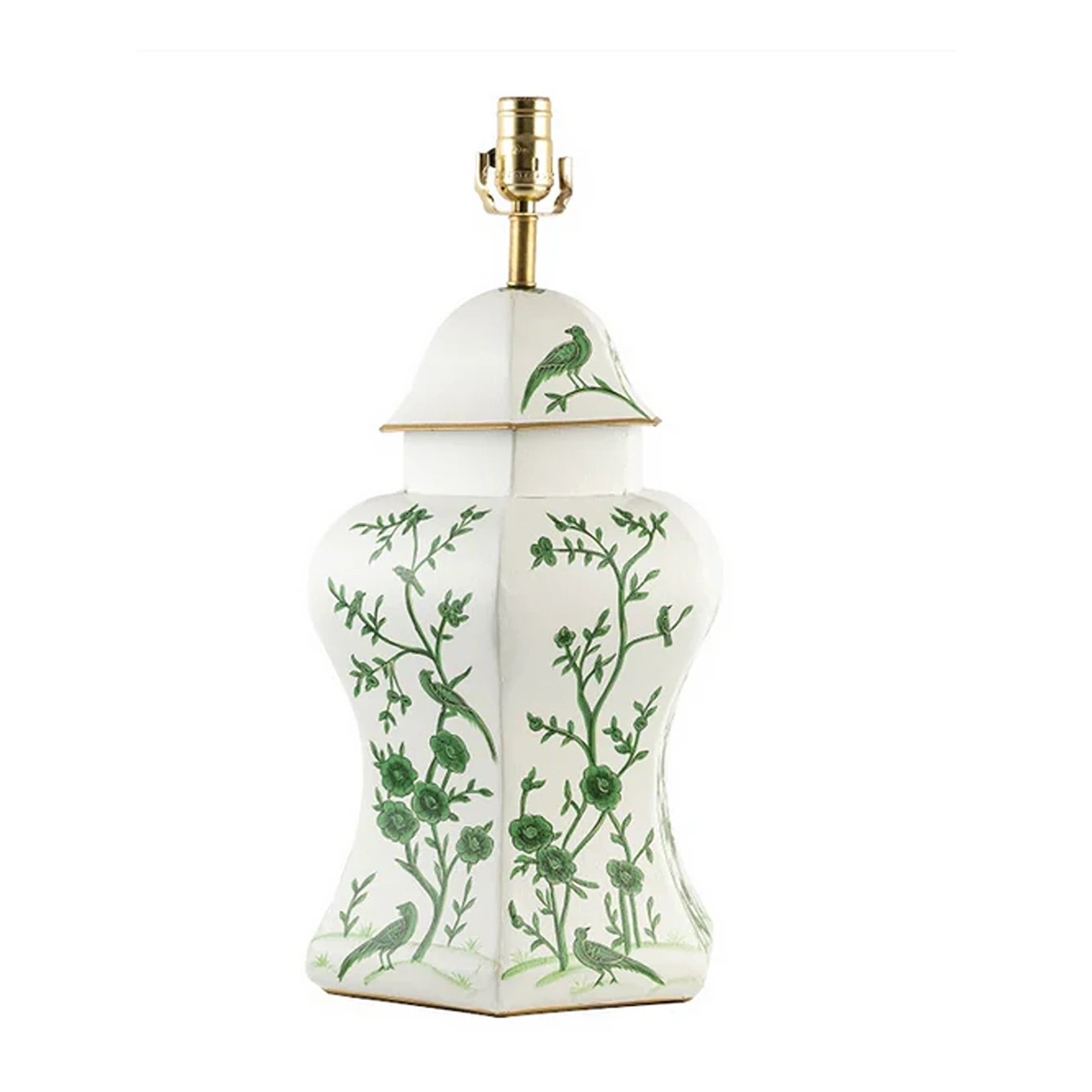 Ivory & Green Scalloped Hexagon Lamp