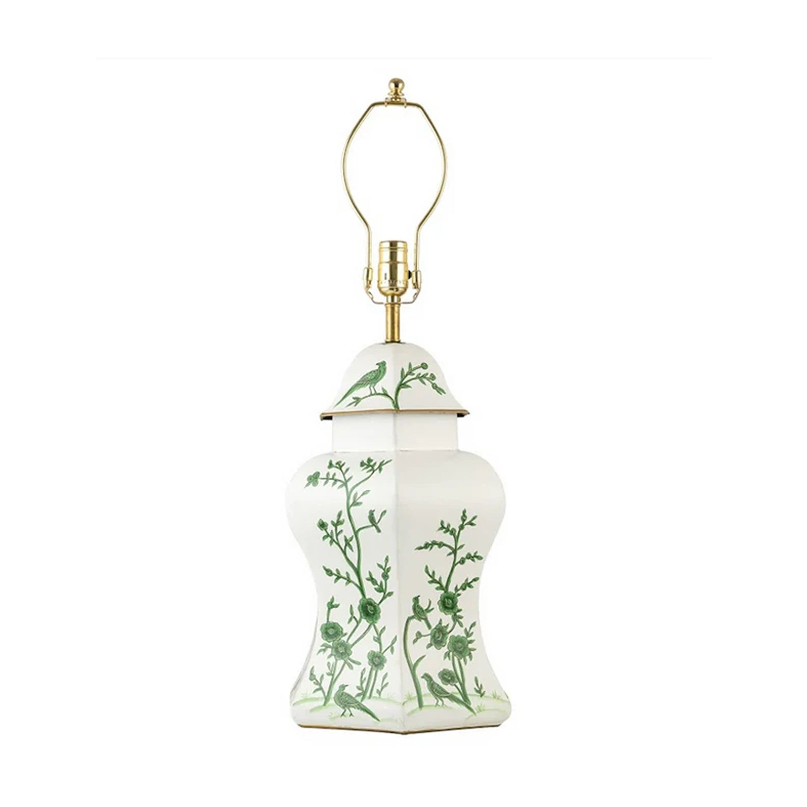 Ivory & Green Scalloped Hexagon Lamp