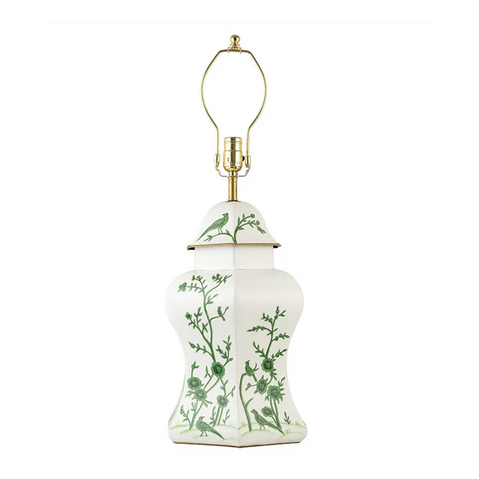 Ivory & Green Scalloped Hexagon Lamp