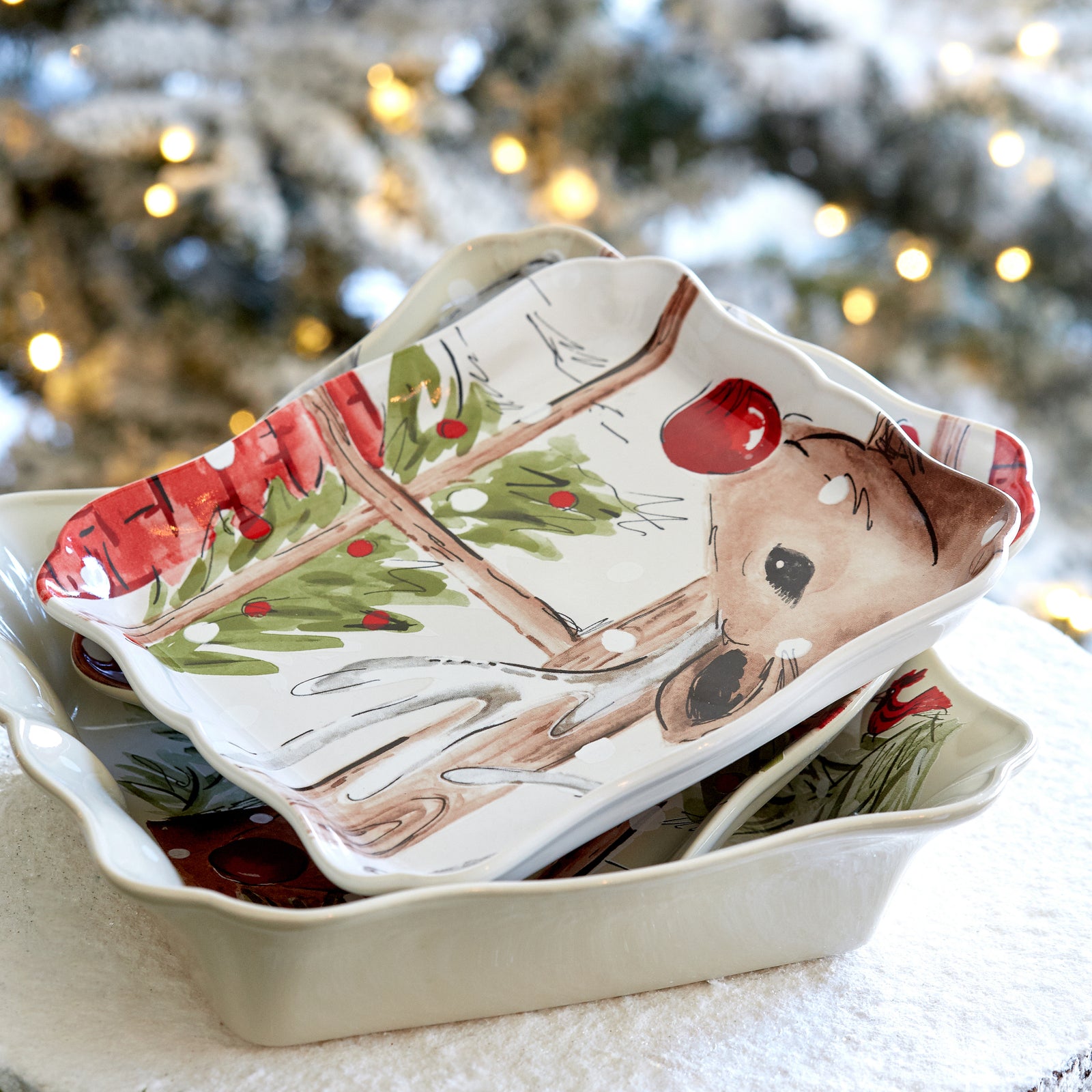 Square Tray Deer Friends by Casafina