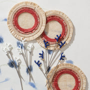 Ruffle edge straw coasters, red