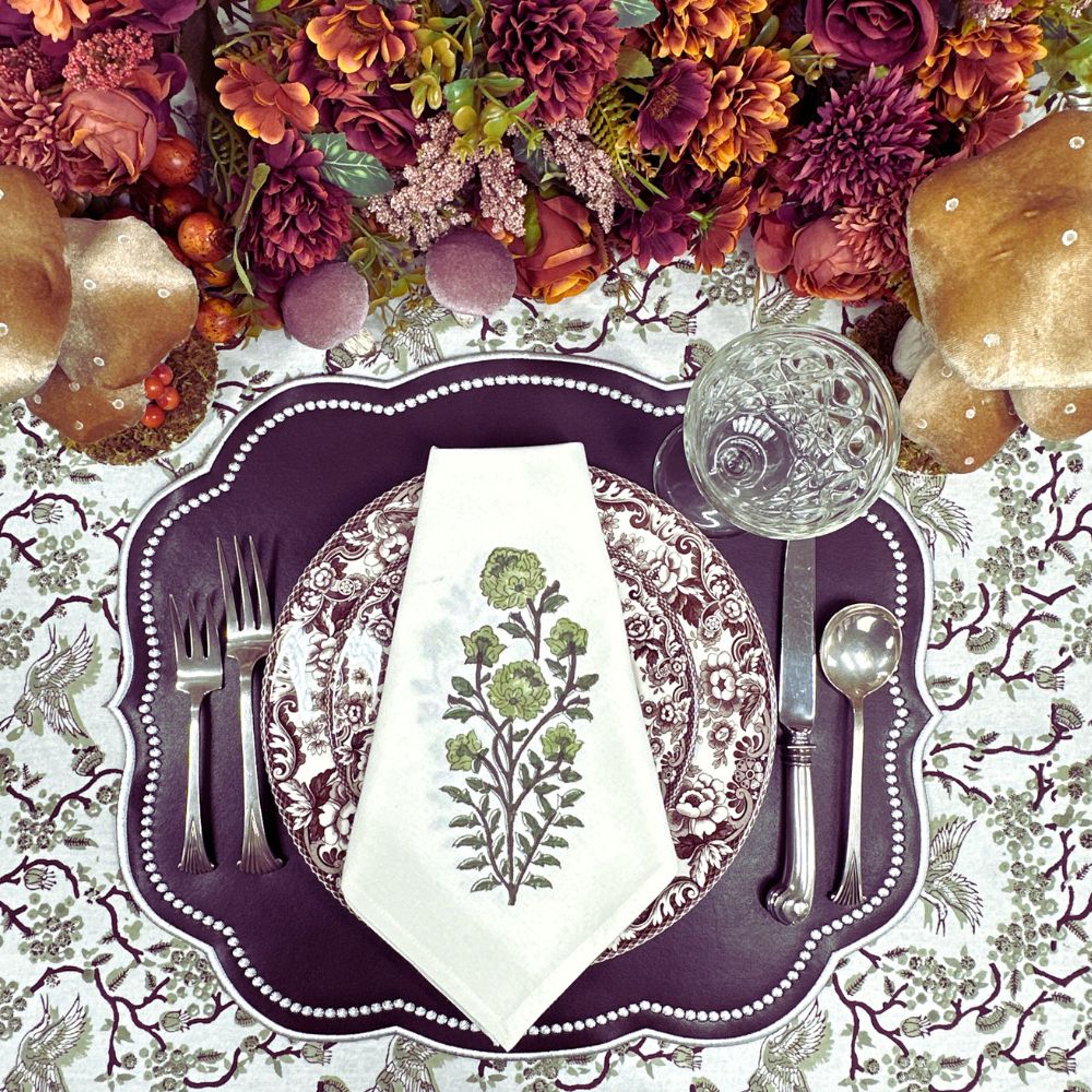 Green Flower Motif Napkin (set of 4)