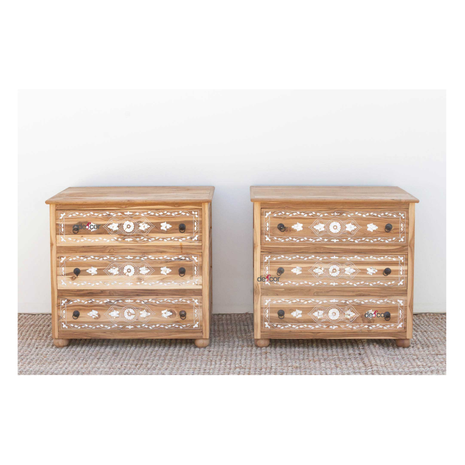 Pair of Reclaimed Teak Mother of Pearl Inlay Dressers