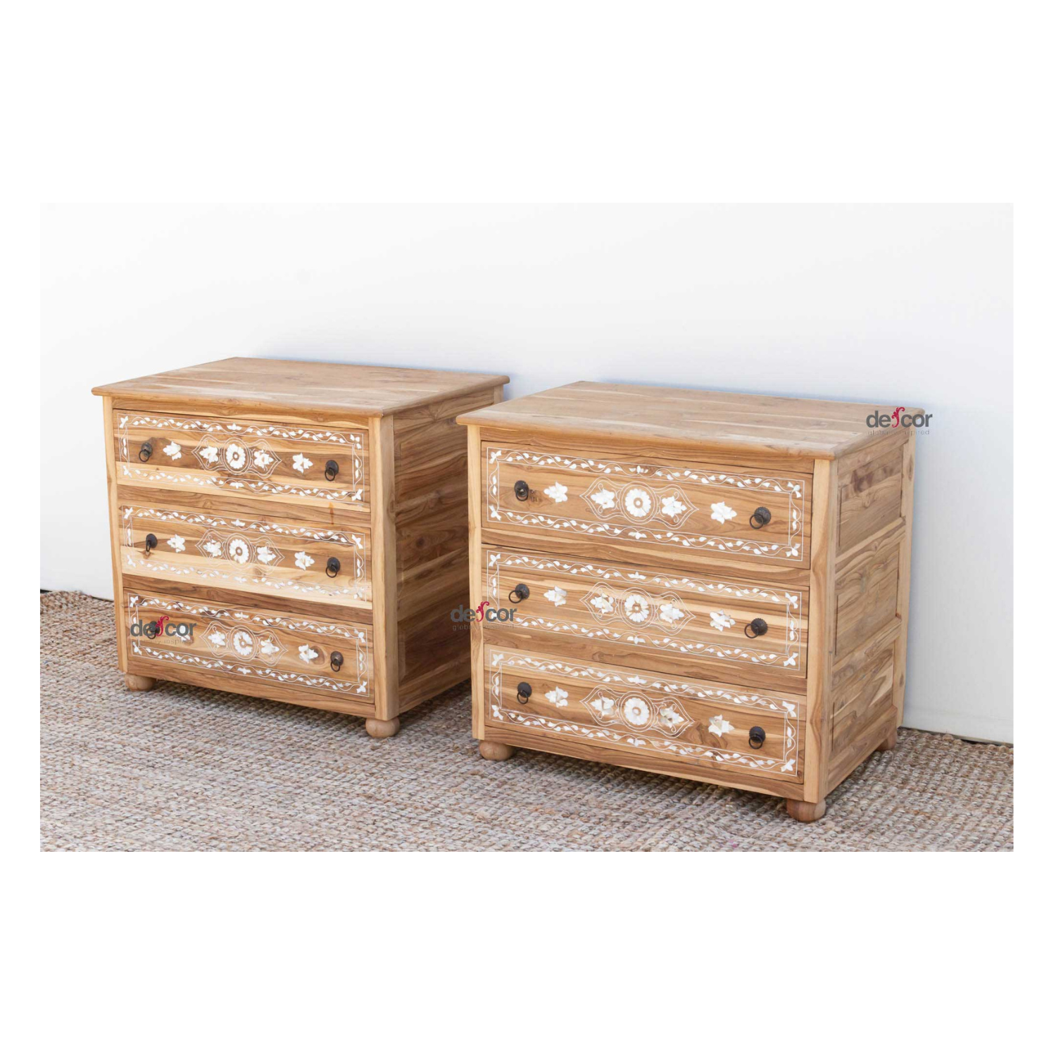 Pair of Reclaimed Teak Mother of Pearl Inlay Dressers