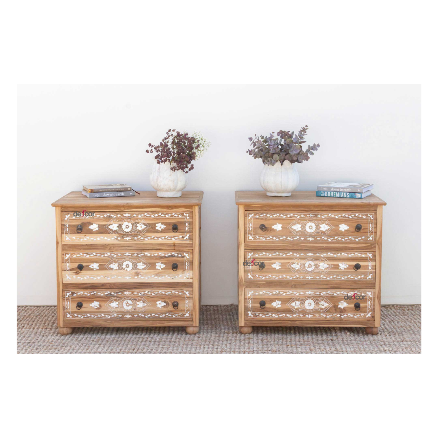 Pair of Reclaimed Teak Mother of Pearl Inlay Dressers