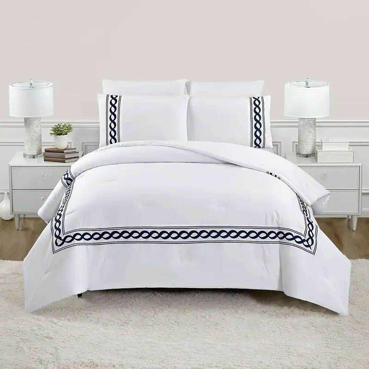 Cable Navy Border Comforter Set