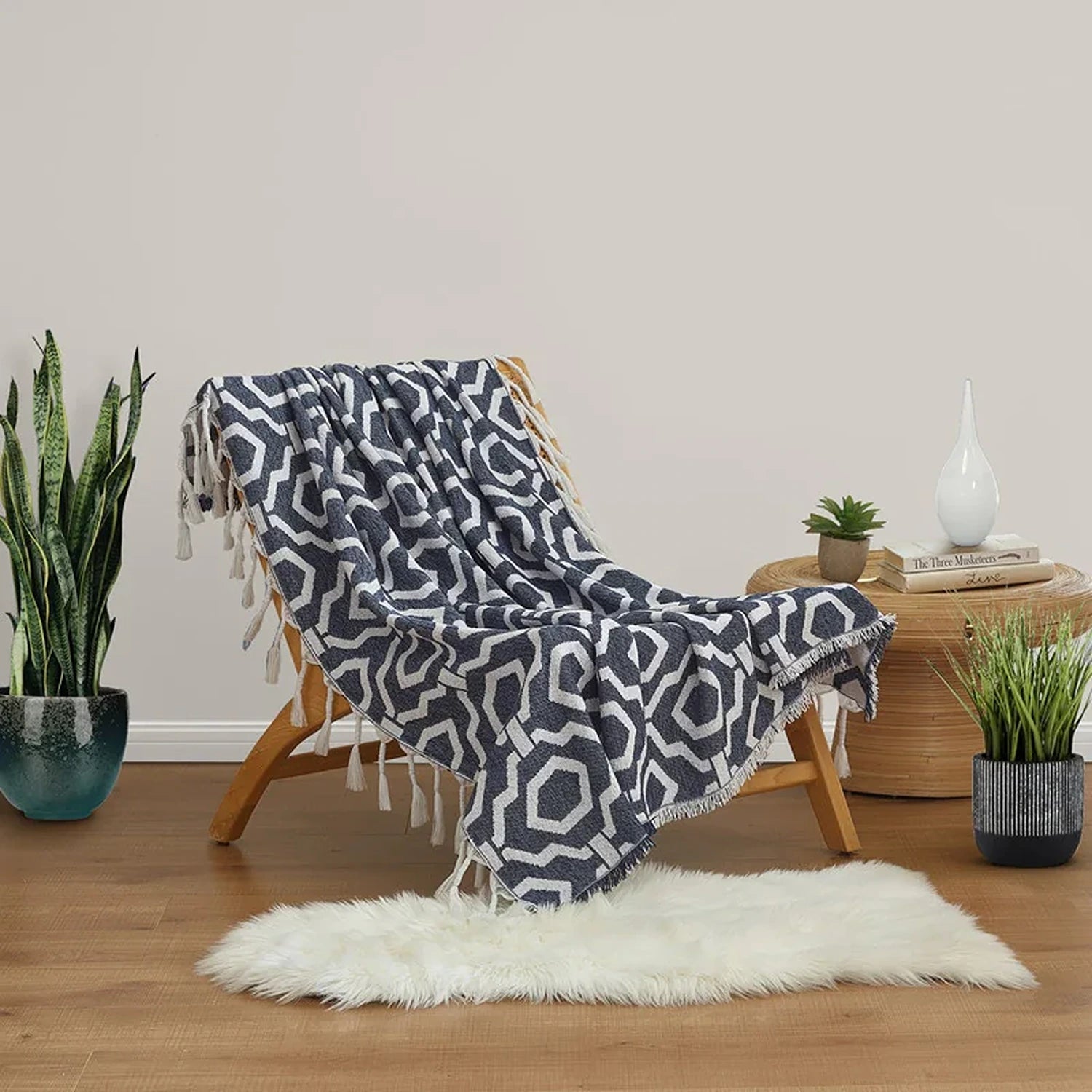 Geometric Jacquard Woven Fringe Throw