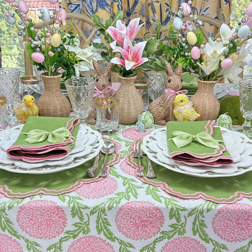Pink and Green, Flowers & Vines - Tablecloth