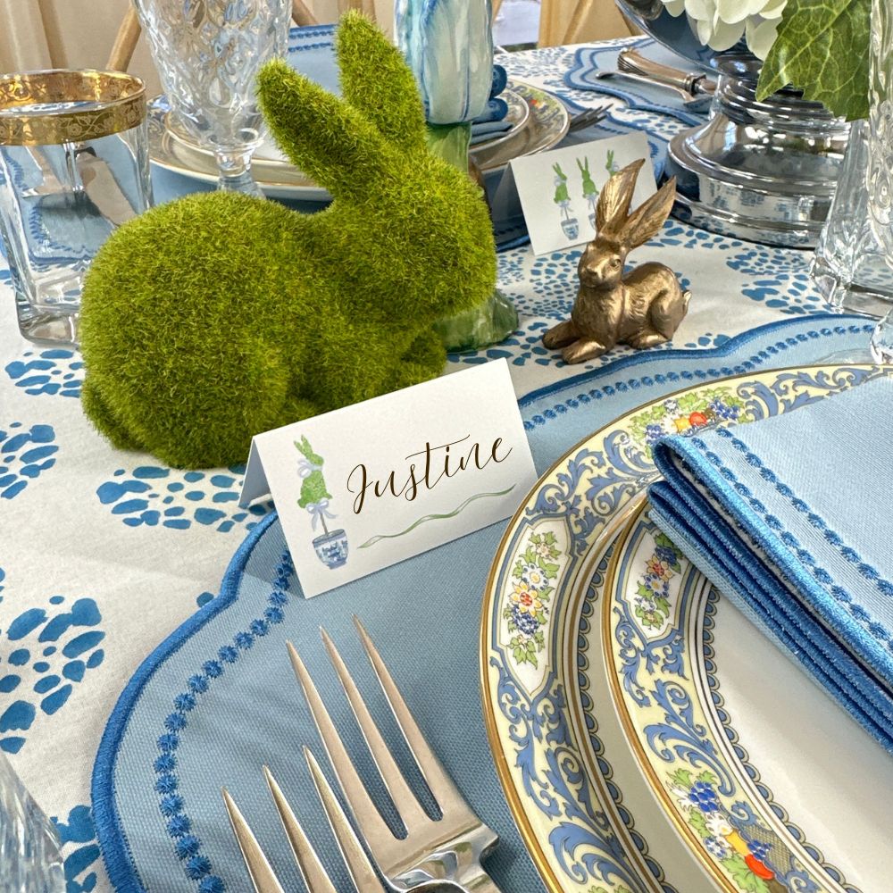 Bunny Topiary with  Blue Bow - Place Cards